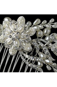 Charming Wedding Party Bride Flower Austria Crystal Pearls Handmake Silver Combs Hair Accessories