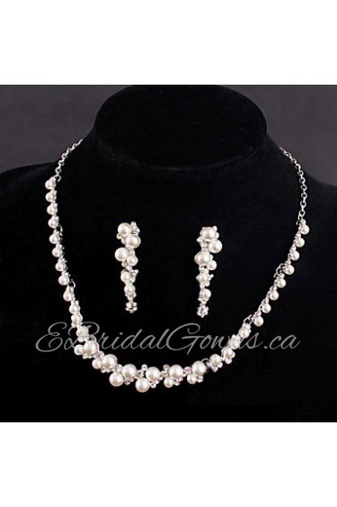 Women's Silver/Alloy Wedding/Party Jewelry Drop White Rhinestones/Crystal/Diamond Pearls Jewelry Set For Bridal