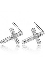 Hot Summer Style Super Flash Rhinestone Cross Stud Earrings Real 925 Silver Wonderful Women Fashion Jewelry