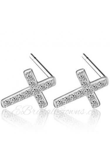 Hot Summer Style Super Flash Rhinestone Cross Stud Earrings Real 925 Silver Wonderful Women Fashion Jewelry