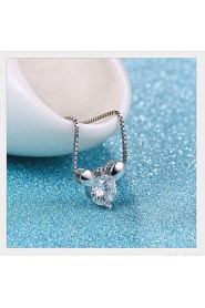 New Cute White Rhinestone Small Mouse Pendant Crystal Necklace 925 Sterling Silver Chain Women Jewelry