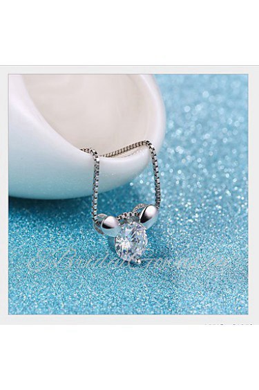 New Cute White Rhinestone Small Mouse Pendant Crystal Necklace 925 Sterling Silver Chain Women Jewelry