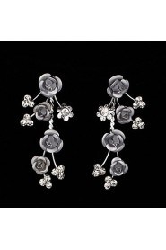 AZircon Gem Rose Flower Shape Necklace & Earrings Jewelry Set(Golden/Silver)