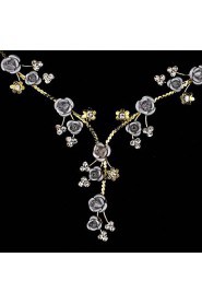 AZircon Gem Rose Flower Shape Necklace & Earrings Jewelry Set(Golden/Silver)