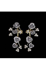 AZircon Gem Rose Flower Shape Necklace & Earrings Jewelry Set(Golden/Silver)