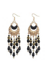 Elegant Bohemian National Wind Hollow Fringed Crescent Drop Earrings