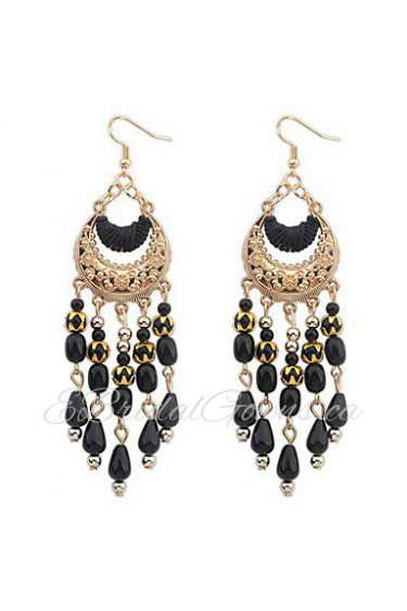 Elegant Bohemian National Wind Hollow Fringed Crescent Drop Earrings