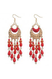 Elegant Bohemian National Wind Hollow Fringed Crescent Drop Earrings