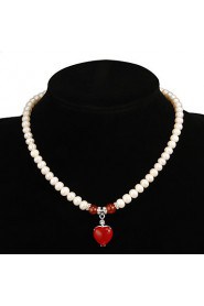 Fabulous White Pearl With Ruby Women's Necklace