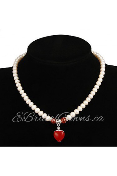 Fabulous White Pearl With Ruby Women's Necklace