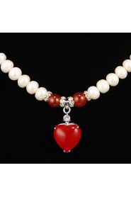 Fabulous White Pearl With Ruby Women's Necklace