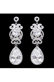 Vintage Women's Water Dorp Earrings Zircon Diamond Long Silver Earring For Wedding Bridal