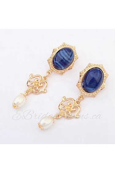 Elegant Personality Alloy Retro Fashion Sapphire Pearl Earrings