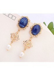 Elegant Personality Alloy Retro Fashion Sapphire Pearl Earrings