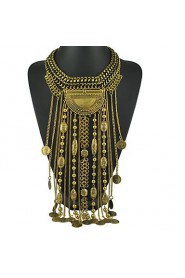 Ethnic Jewelry Long Tassel Caving Beads Coin Statement Necklace Antique Silver and Gold Color Gift for Girl