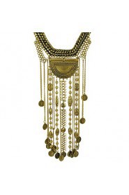 Ethnic Jewelry Long Tassel Caving Beads Coin Statement Necklace Antique Silver and Gold Color Gift for Girl