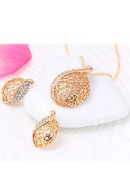 Luxury Hollow-out Teardrop-shaped Pendant Rhinestones Necklace + Earrings Jewelry Sets