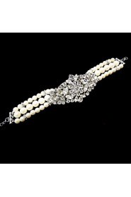 Vintage Luxurious Round Diamond Pearl Wedding Silver Bracelet For Women Lades Bridal Birthday GIft