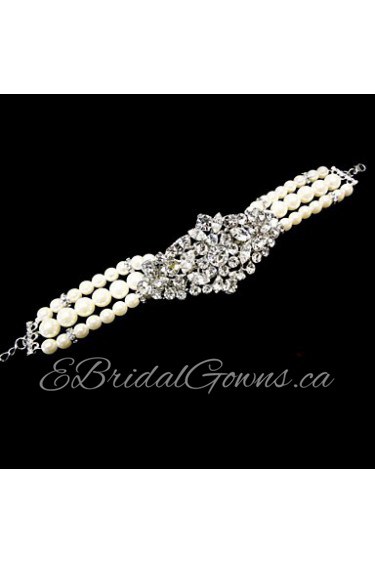 Vintage Luxurious Round Diamond Pearl Wedding Silver Bracelet For Women Lades Bridal Birthday GIft