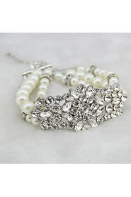 Vintage Luxurious Round Diamond Pearl Wedding Silver Bracelet For Women Lades Bridal Birthday GIft