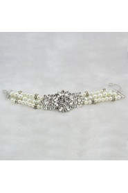 Vintage Luxurious Round Diamond Pearl Wedding Silver Bracelet For Women Lades Bridal Birthday GIft