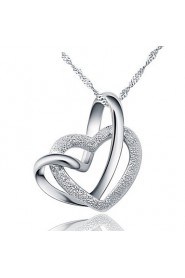 Women Party Dress Wedding Romantic Real Austrian Rhinestone Crystal Double Heart Pendant Necklace 925 Silver Link Chain