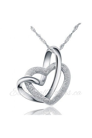 Women Party Dress Wedding Romantic Real Austrian Rhinestone Crystal Double Heart Pendant Necklace 925 Silver Link Chain