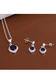 Fashion Round Shape Copper Silver Plated Zircon Foreign Trade Jewewlry Sets(Four Colors)(1Set)