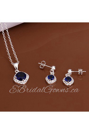 Fashion Round Shape Copper Silver Plated Zircon Foreign Trade Jewewlry Sets(Four Colors)(1Set)