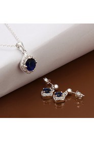 Fashion Round Shape Copper Silver Plated Zircon Foreign Trade Jewewlry Sets(Four Colors)(1Set)