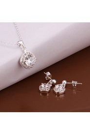 Fashion Round Shape Copper Silver Plated Zircon Foreign Trade Jewewlry Sets(Four Colors)(1Set)