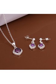 Fashion Round Shape Copper Silver Plated Zircon Foreign Trade Jewewlry Sets(Four Colors)(1Set)