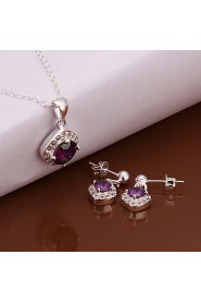 Fashion Round Shape Copper Silver Plated Zircon Foreign Trade Jewewlry Sets(Four Colors)(1Set)