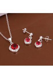 Fashion Round Shape Copper Silver Plated Zircon Foreign Trade Jewewlry Sets(Four Colors)(1Set)