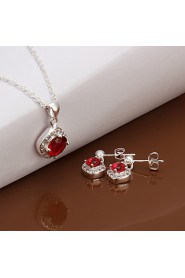 Fashion Round Shape Copper Silver Plated Zircon Foreign Trade Jewewlry Sets(Four Colors)(1Set)