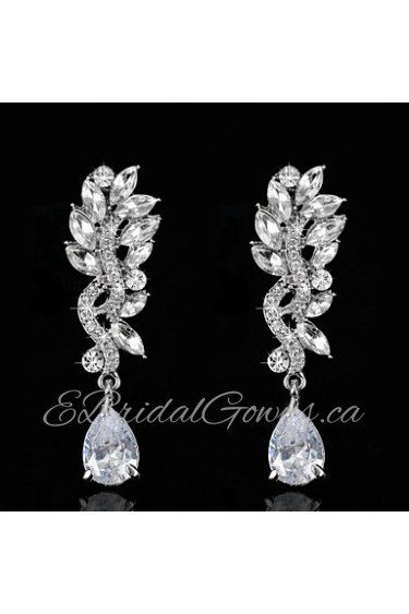 Vintage Women's Earrings Zircon Diamond Silver Earring For Wedding Bridal