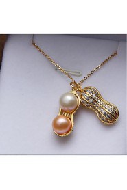 Trendy Unisex Real 925 Silver Slide Peanut Imitation Pearl Pendant Charms Chain Necklace