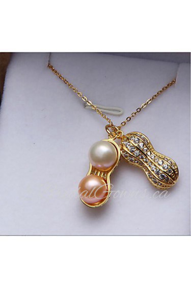 Trendy Unisex Real 925 Silver Slide Peanut Imitation Pearl Pendant Charms Chain Necklace