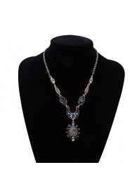 New Fashion Alloy Silver-Plated Chain Necklace Jewelry Round Tree Punk Black Gem Necklace Pendants Statement