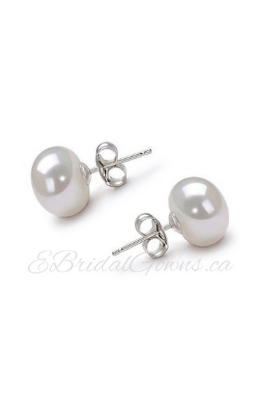 14k Gold White 9.5-10mm Freshwater Pearl Earring