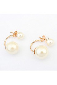 Super Hot Elegant Ladies Women Jewelry Double Side Shining Round Beads Imitation Pearl Stud Earrings