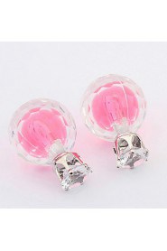 Korean Fashion Transparent Glass Bulb Color Crystal Ball Double-sided Earrings