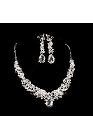 Women's Silver Crystal Wedding Party Jewelry include Necklace & Earrings