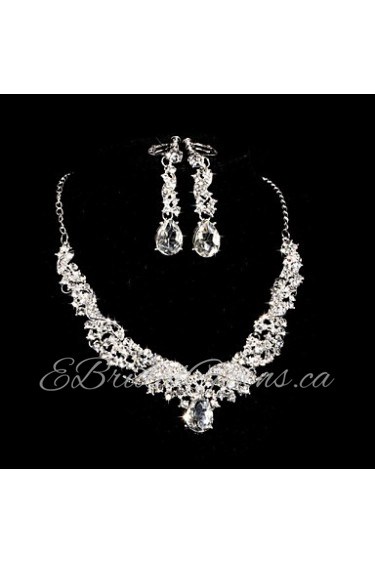 Women's Silver Crystal Wedding Party Jewelry include Necklace & Earrings