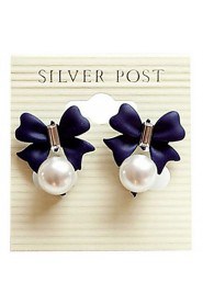 Korean version of The Import Sweet Diamond Bow Pearl Pendant Earrings