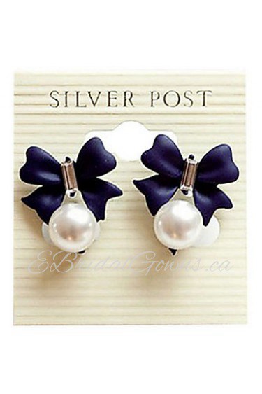 Korean version of The Import Sweet Diamond Bow Pearl Pendant Earrings