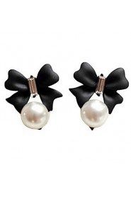 Korean version of The Import Sweet Diamond Bow Pearl Pendant Earrings