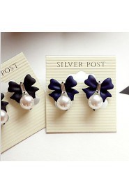 Korean version of The Import Sweet Diamond Bow Pearl Pendant Earrings