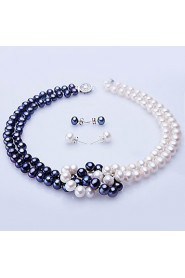 White & Blue Freshwater Pearl Necklace & Earring Set