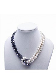 White & Blue Freshwater Pearl Necklace & Earring Set